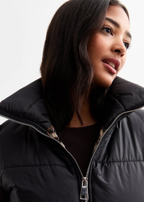 Schwarzer Kontrast Tier gepolstert Crop Gilet - Image 2