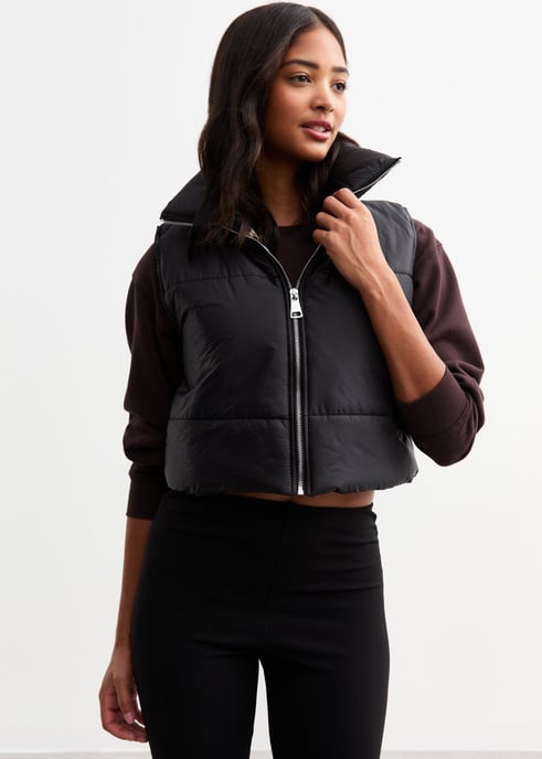 Schwarzer Kontrast Tier gepolstert Crop Gilet - Image 3