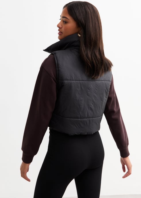 Schwarzer Kontrast Tier gepolstert Crop Gilet - Image 4
