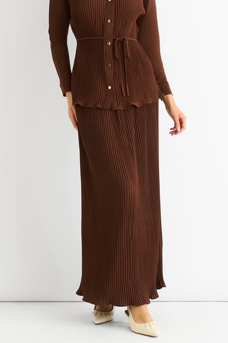 Schokolade Plissee Maxirock mit elastischer Taille - Image 2