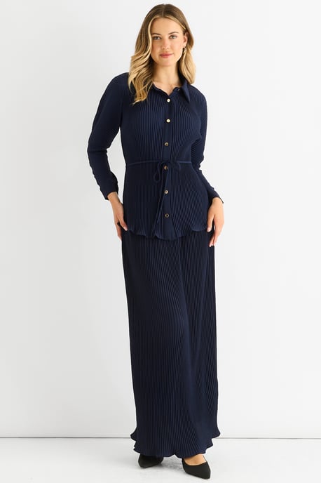 Navy Plissee Maxirock mit elastischer Taille - Image 1