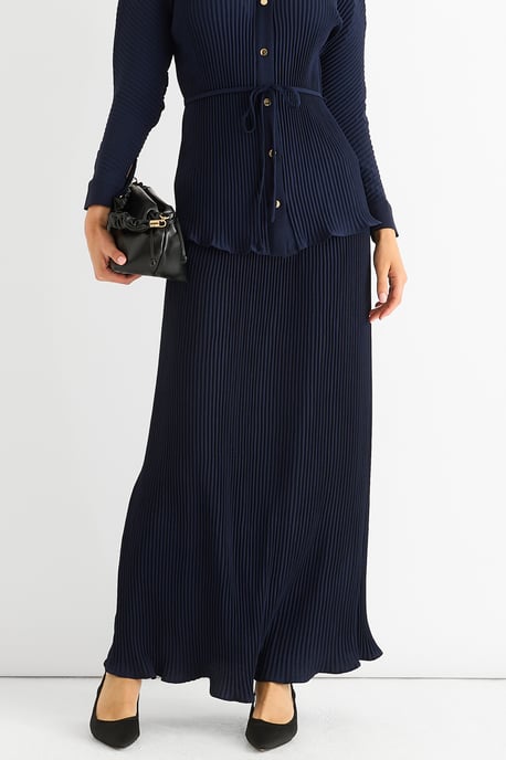 Navy Plissee Maxirock mit elastischer Taille - Image 2