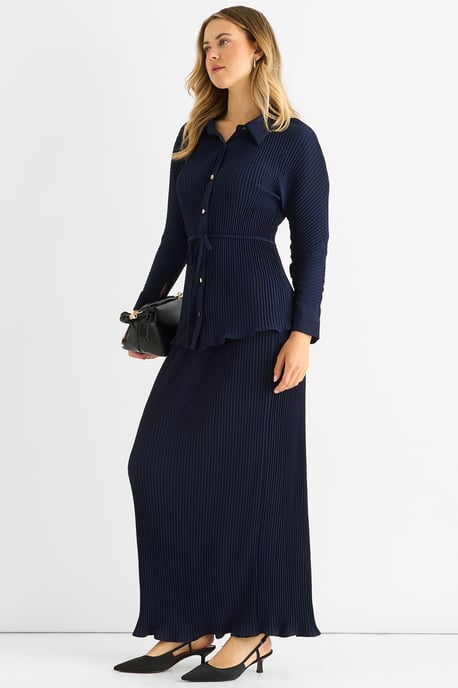 Navy Plissee Maxirock mit elastischer Taille - Image 3