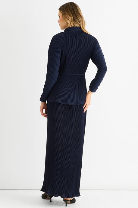 Navy Plissee Maxirock mit elastischer Taille - Image 4