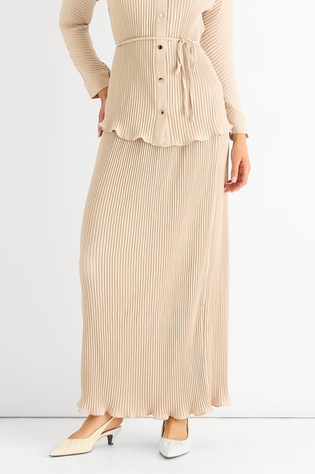 Beige Plissee Maxirock mit elastischer Taille - Image 2