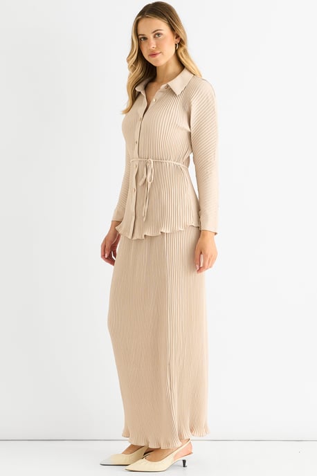 Beige Plissee Maxirock mit elastischer Taille - Image 3
