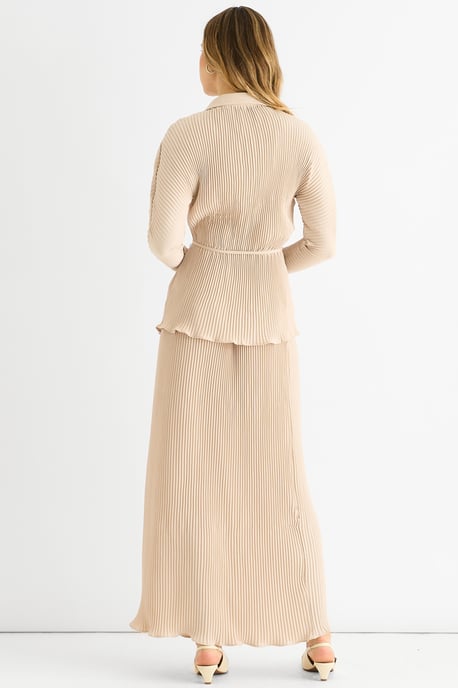 Beige Plissee Maxirock mit elastischer Taille - Image 4