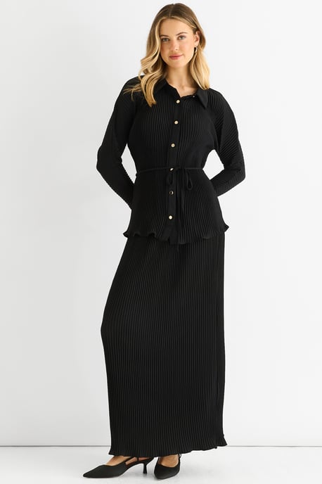 Schwarzer Plissee Maxirock mit elastischer Taille - Image 1