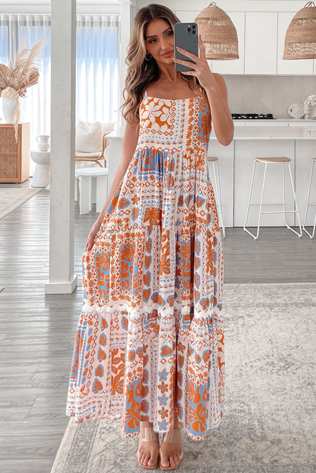Stufen Maxi Kleid mit Patchwork-Druck - Image 5