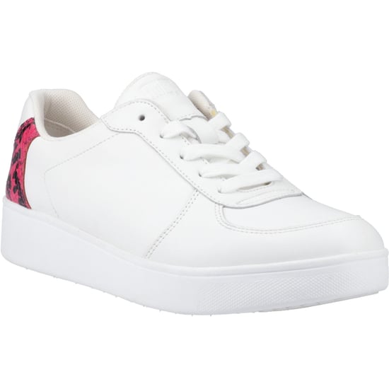 Fitflop Rally Schlangenleder-Backtab Leder Damen Urban Weiß/Wilde Himbeere Trainer - Image 1