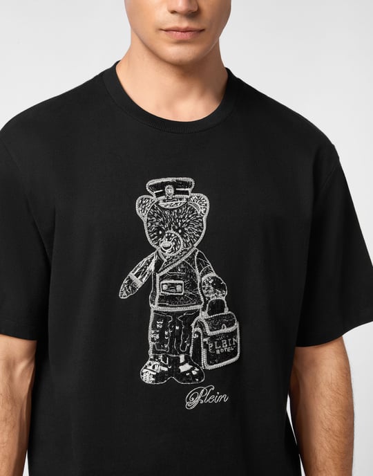 Black White Round Neck T-Shirt Teddy Bear - Image 5