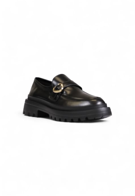 Schwarze Lederloafers mit kräftiger Sohle und goldener Schnalle - Image 3