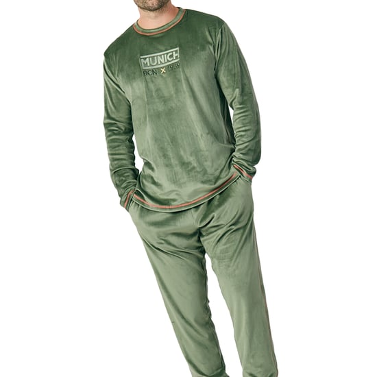 Langärmeliger Herren-Pyjama mit Rundhalsausschnitt aus Samt MU3 - Image 2