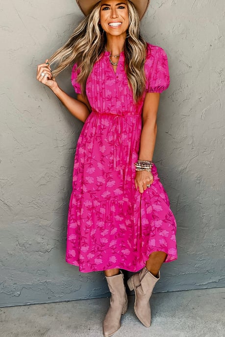 Blumendruck Midi-Kleid mit gestuftem Rock - Image 4