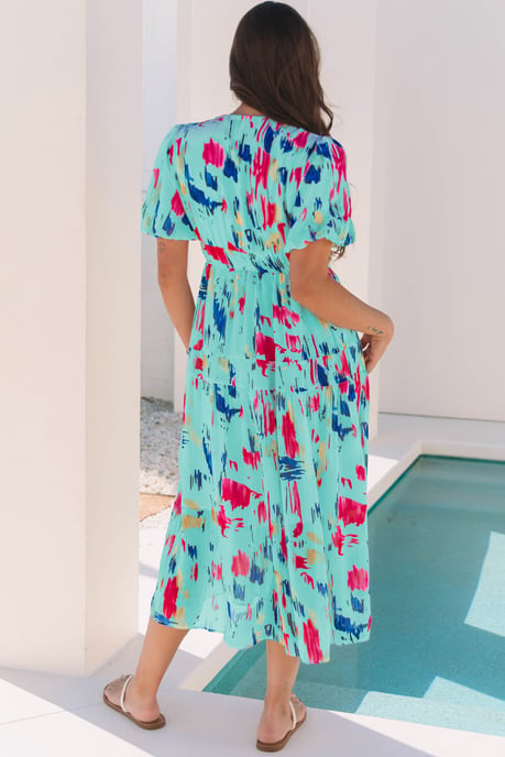 Abstrakt Druck Midi Kleid mit Flatterärmeln - Image 2
