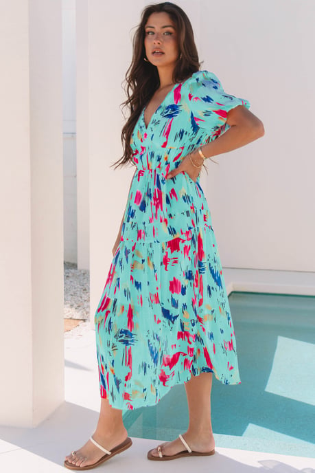 Abstrakt Druck Midi Kleid mit Flatterärmeln - Image 3