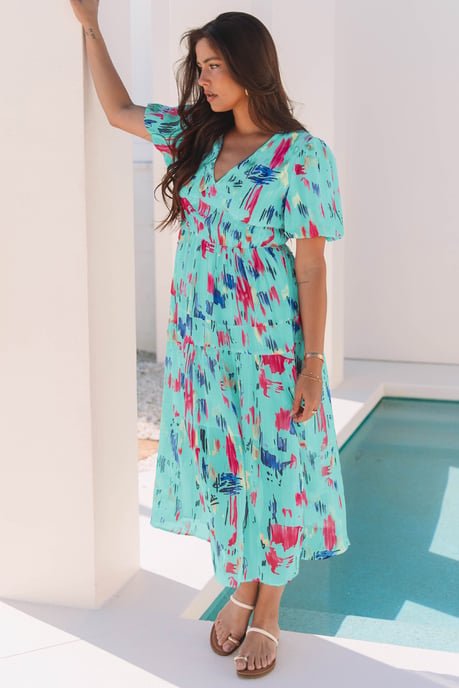 Abstrakt Druck Midi Kleid mit Flatterärmeln - Image 6