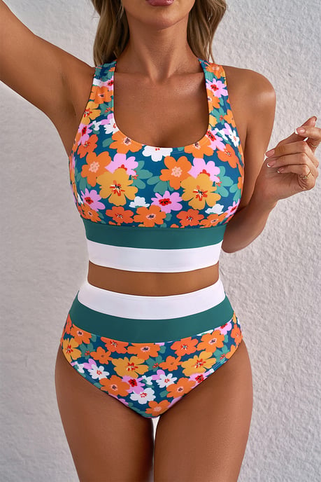 Blumen Hochbund Bikini Badeanzug - Image 3