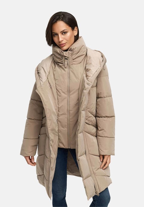 Marikoo Damen Steppmantel Virenaa mit Layer-Look & warmem Fleecefutter - Image 6