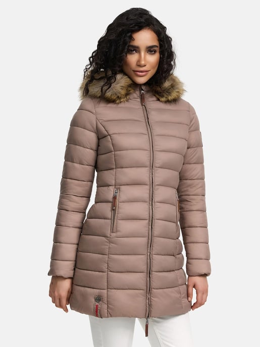Marikoo Damenjacke Rose mit Steppdesign & abnehmbarem Kunstfellkragen - Image 6