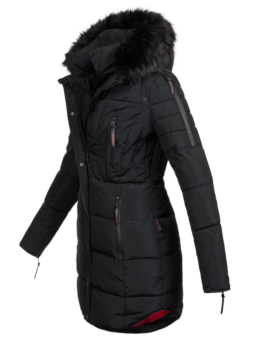 Marikoo lange Damen Winterjacke Moonshine mit Kunstfellkragen & Teddyfutter - Image 2
