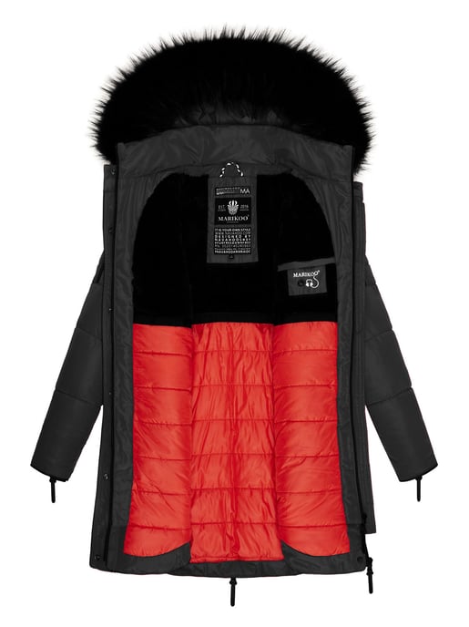 Marikoo lange Damen Winterjacke Moonshine mit Kunstfellkragen & Teddyfutter - Image 4
