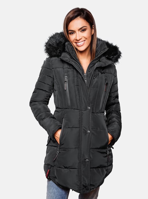 Marikoo lange Damen Winterjacke Moonshine mit Kunstfellkragen & Teddyfutter - Image 5