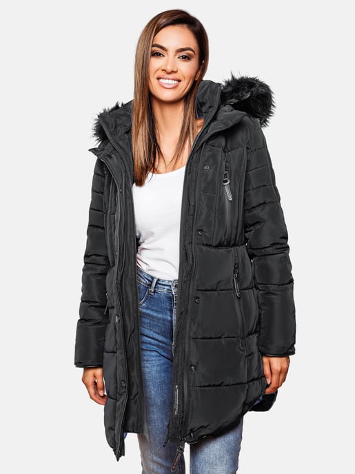 Marikoo lange Damen Winterjacke Moonshine mit Kunstfellkragen & Teddyfutter - Image 6