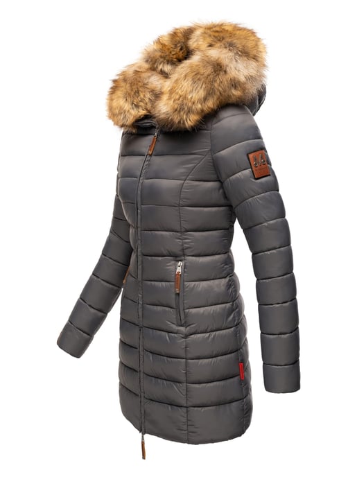 Marikoo Damenjacke Rose mit Steppdesign & abnehmbarem Kunstfellkragen - Image 3