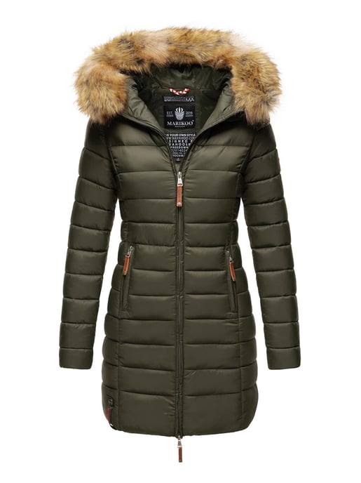 Marikoo Damenjacke Rose mit Steppdesign & abnehmbarem Kunstfellkragen - Image 1