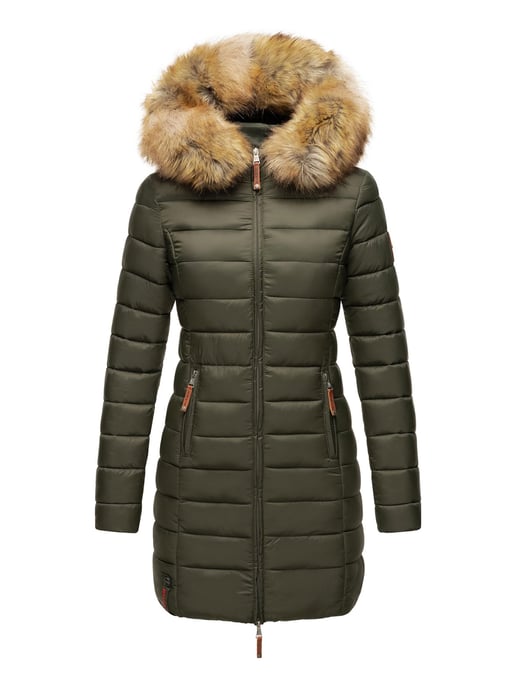 Marikoo Damenjacke Rose mit Steppdesign & abnehmbarem Kunstfellkragen - Image 2