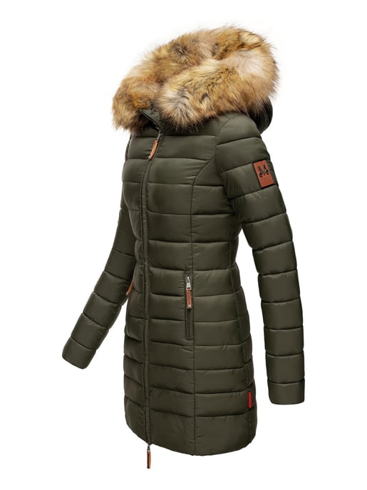 Marikoo Damenjacke Rose mit Steppdesign & abnehmbarem Kunstfellkragen - Image 3