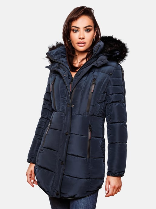 Marikoo lange Damen Winterjacke Moonshine mit Kunstfellkragen & Teddyfutter - Image 5