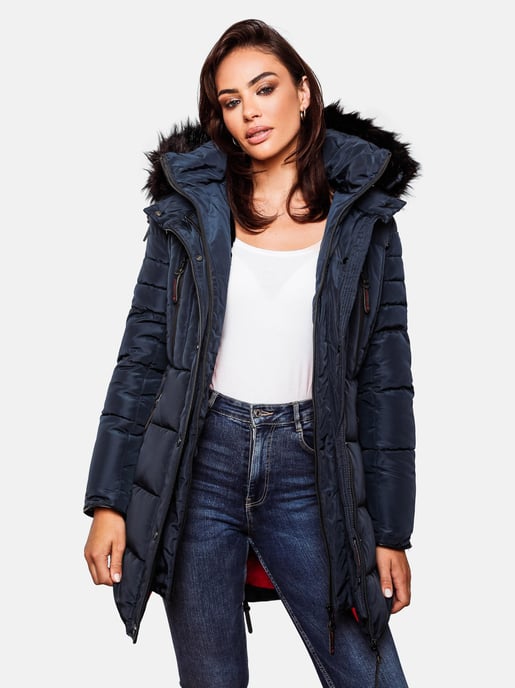 Marikoo lange Damen Winterjacke Moonshine mit Kunstfellkragen & Teddyfutter - Image 6
