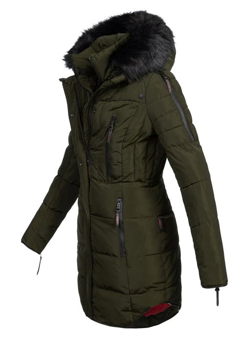 Marikoo lange Damen Winterjacke Moonshine mit Kunstfellkragen & Teddyfutter - Image 2