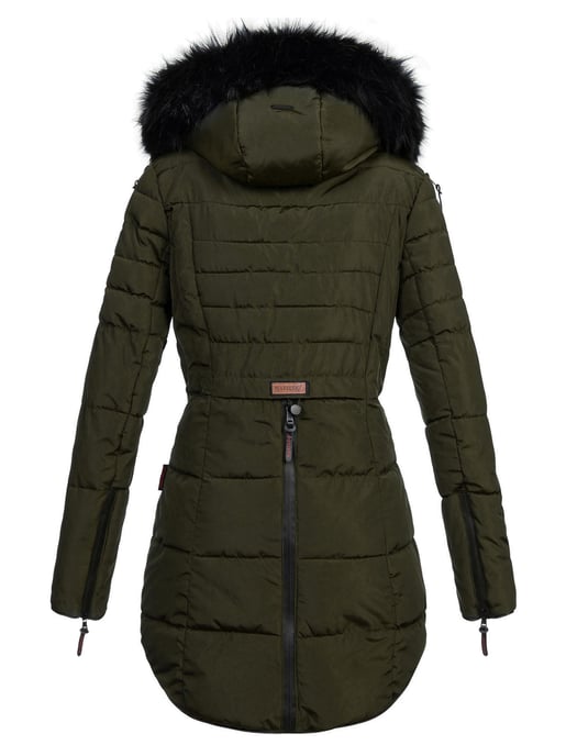 Marikoo lange Damen Winterjacke Moonshine mit Kunstfellkragen & Teddyfutter - Image 3