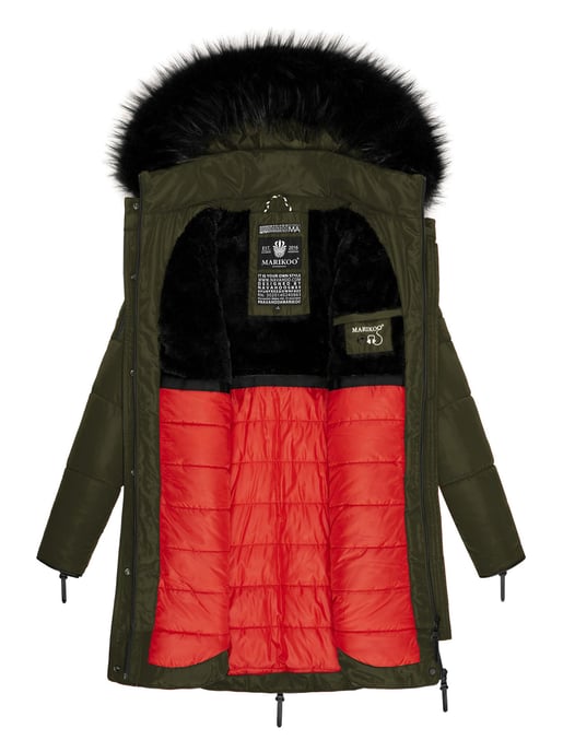 Marikoo lange Damen Winterjacke Moonshine mit Kunstfellkragen & Teddyfutter - Image 4