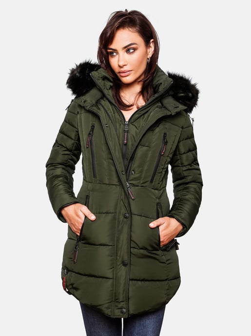 Marikoo lange Damen Winterjacke Moonshine mit Kunstfellkragen & Teddyfutter - Image 6