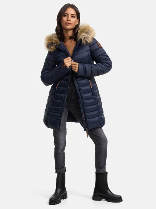 Marikoo Damenjacke Rose mit Steppdesign & abnehmbarem Kunstfellkragen - Image 3