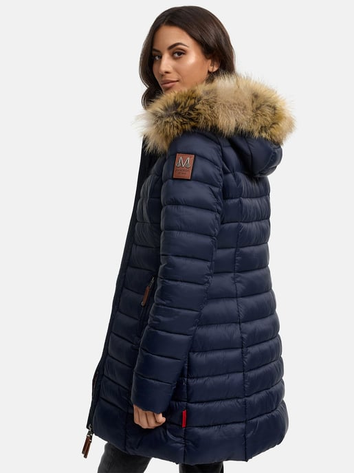 Marikoo Damenjacke Rose mit Steppdesign & abnehmbarem Kunstfellkragen - Image 4