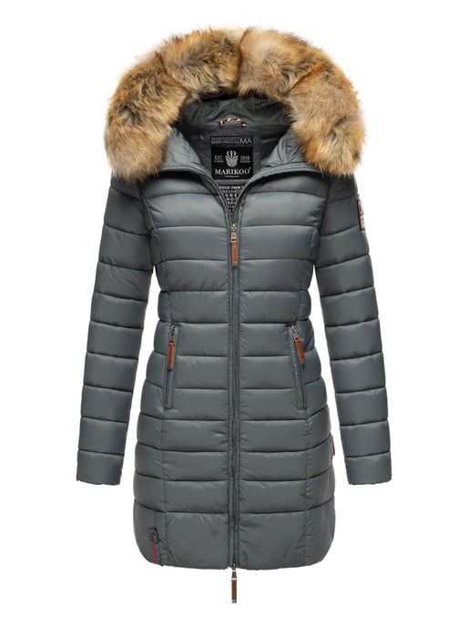 Marikoo Damenjacke Rose mit Steppdesign & abnehmbarem Kunstfellkragen - Image 1