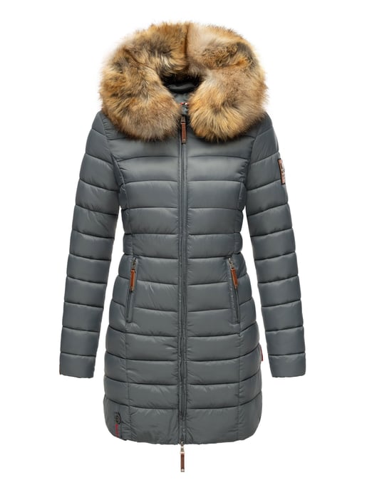 Marikoo Damenjacke Rose mit Steppdesign & abnehmbarem Kunstfellkragen - Image 2