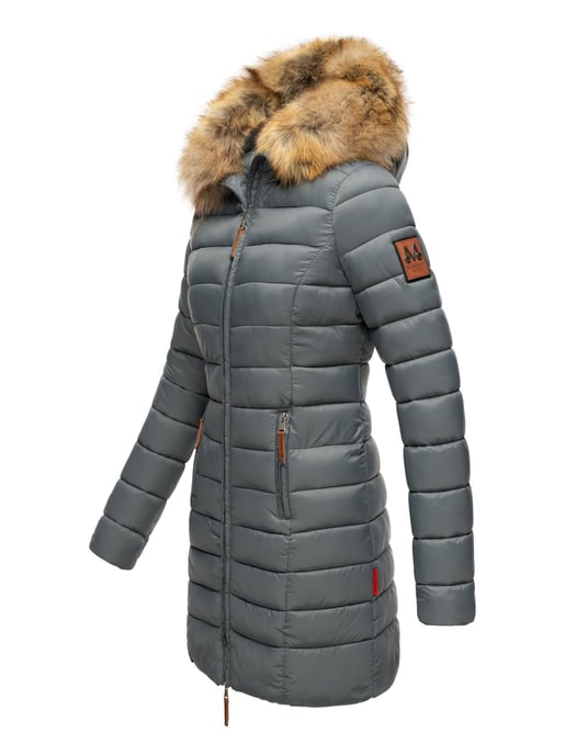 Marikoo Damenjacke Rose mit Steppdesign & abnehmbarem Kunstfellkragen - Image 3