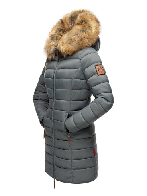 Marikoo Damenjacke Rose mit Steppdesign & abnehmbarem Kunstfellkragen - Image 4