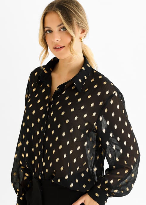 Schwarzes Chiffon-Folien-Jacquard-Hemd - Image 2