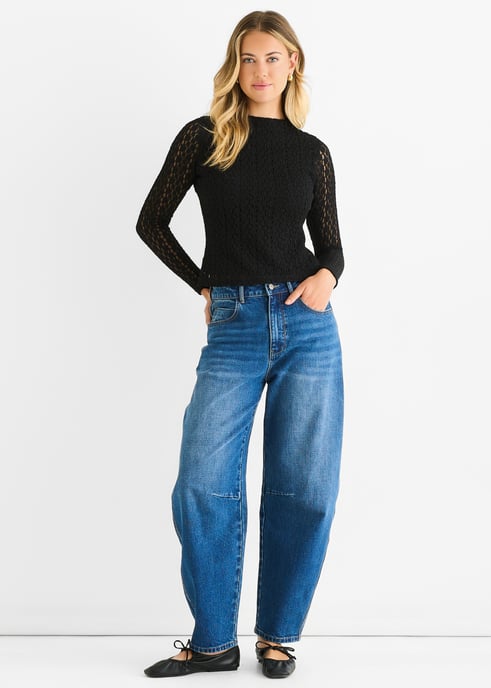 Schwarzes hochgeschlossenes Jersey-Spitzen-Top mit langen Ärmeln - Image 1