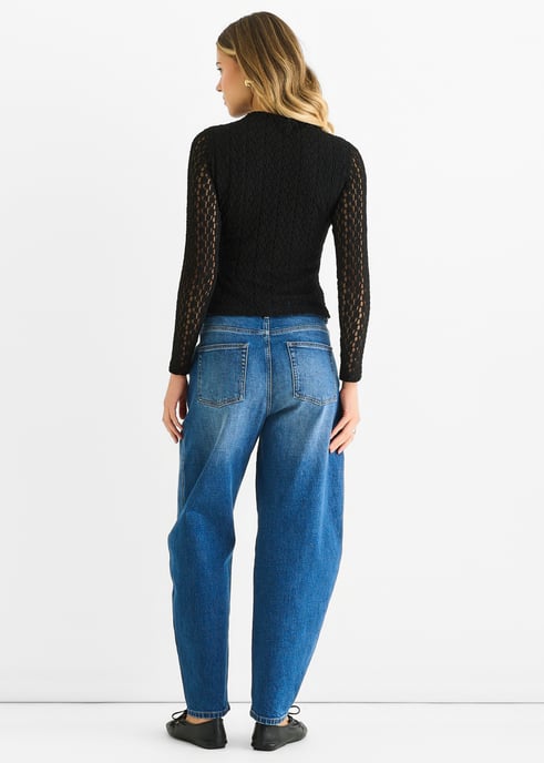 Schwarzes hochgeschlossenes Jersey-Spitzen-Top mit langen Ärmeln - Image 4