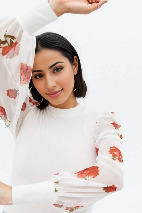 Floral Mesh Puff Sleeve Top - Image 4