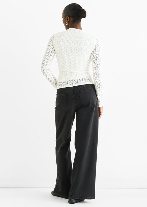 Weißes hochgeschlossenes Jersey-Spitzen-Top mit langen Ärmeln - Image 4