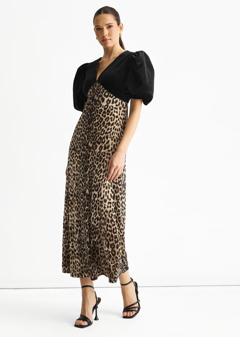 Schwarzes Midi-Kleid aus Tierfell-Samt mit Kontrast-Oberteil - Image 3